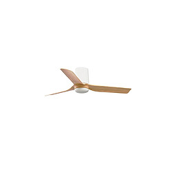 Faro Barcelona Punt Tub Petit ventilateur de plafond blanc en bois clair avec moteur intelligent CC 6 vitesses