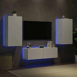 Acheter Maison Chic Lot de 3 Meuble TV muraux, Banc TV avec lumières LED pour salon, Meuble de rangement blanc -GKD42859