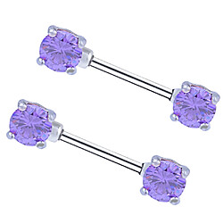 Acheter 1 paire Zircon Shield Bar Barbell Nipplerings en acier inoxydable 14g violet