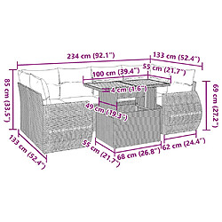 Acheter vidaXL Salon de jardin 7 pcs avec coussins noir résine tressée