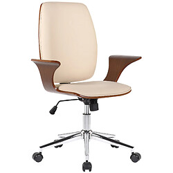 Decoshop26 Fauteuil de bureau classique et confortable dossier ergonomique hauteur réglable en synthétique crème bois et métal BUR10558