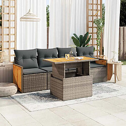 vidaXL Salon de jardin 5 pcs avec coussins gris résine tressée acacia