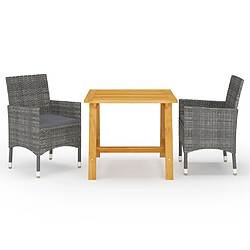 Salle à manger de jardin 3 pcs,Table et chaise à dîner Gris -MN61770