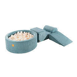 MeowBaby Aire de Jeux en mousse avec Piscine a Balles, 3 éléments, 200 Balles, Aesthetic, Côtelé, Turquoise : Blanc Perle