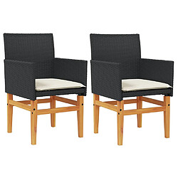 vidaXL Chaises de jardin coussins lot de 2 noir résine tressée et bois