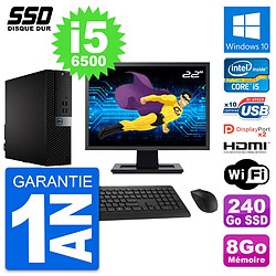 PC Dell 7040 SFF Ecran 22" Intel i5-6500 RAM 8Go SSD 240Go HDMI Windows 10 Wifi - Occasion