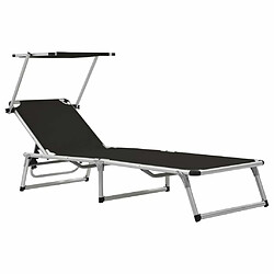 Maison Chic Lot de 2 Chaises longues pliables et toit | Bain de soleil Relax | Transat Aluminium textilène Noir -GKD20380