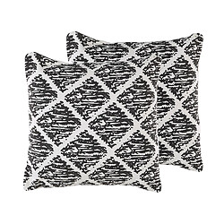 Beliani Lot de 2 coussins HAZRO Bouclé 45 x 45 cm Géométrique Noir