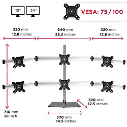 Avis Duronic DM756 Support sextuple 6 écrans de PC sur Socle | Hauteur Ajustable | Rotatif et Inclinable | Compatibilité avec Moniteur VESA 75/100 | Potence et Bras en Aluminium | Passe câble Inclus