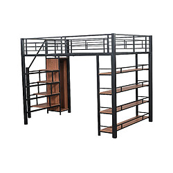 ComfortXL Lit Mezzanine 140 X 200 Avec Échelle Sécurisée, Rangement Intégré Et Placard, Étagères, Noir