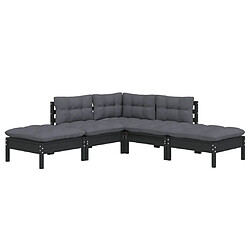 Avis Maison Chic Salon de jardin 5 pcs + coussins - Mobilier/Meubles de jardin - Table et chaises d'extérieur Noir Bois de pin -MN86391