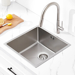 AuraLum Max Évier de Cuisine 1 Bac Carré Inoxydable Nanoargent Évier Cuisine avec Siphon et Trop-Plein 44x44x20CM,EU Modèle