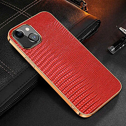 Coque en TPU + cuir véritable texture lézard, électroplaqué, anti-rayures pour votre iPhone 14 Plus - rouge