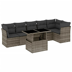 vidaXL Salon de jardin avec coussins 7 pcs gris résine tressée