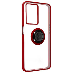 Avizar Coque pour Oppo A77, A57 et A57s Bi-matière Bague Métallique Support Vidéo Rouge