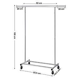 Acheter Portant, Penderie à vêtements, Charge 90 kg, Portant à roulettes, en Métal chromé, Longueur réglable, Pliable, Mobile, Style Industriel HSR13S SONGMICS