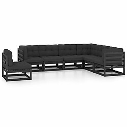 Maison Chic Salon de jardin 7 pcs + coussins - Mobilier/Meubles de jardin - Table et chaises d'extérieur Noir Bois de pin massif -MN27942