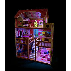 Leomark Grande maison de poupée en bois + quatre poupées + LED