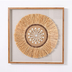 Pegane Tableau vitrine, sculptés en fibres naturelles et coquillages avec cadre en bois chêne - Longueur 100 x Profondeur 5 x Hauteur 100 cm