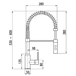 Rav Mitigeur évier extractible SEINA avec flexible tréssé H. 38cm