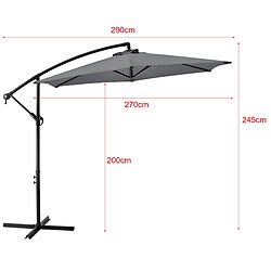 Helloshop26 Parasol déporté hexagonal avec manivelle inclinable imperméable UV diamètre 270 cm gris 03_0005912