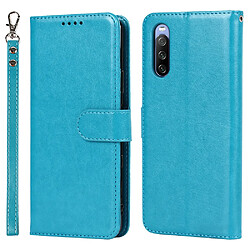 Etui en PU texture couture rabattue, anti-rayures avec support et sangle bleu pour votre Sony Xperia 10 III 5G/Xperia 10 III Lite