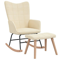 vidaXL Chaise à bascule avec tabouret Crème Tissu