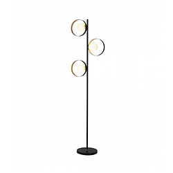 Searchlight Lampadaire orbital 3 ampoules noir mat et feuille d'or avec verre opale