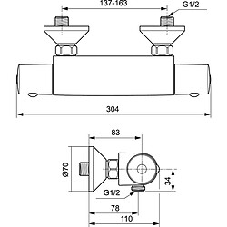 Avis Ideal Standard Mitigeur Thermostatique Mural Ceratherm 50 douche Chromé en Laiton A6370AA