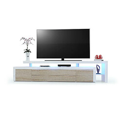 Mpc Meuble TV Blanc Et Creme + LED (lxhxp) : 227 X 52 X 39