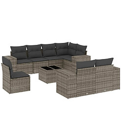 Maison Chic Salon de jardin 9 pcs avec coussins | Ensemble de Table et chaises | Mobilier d'Extérieur gris résine tressée -GKD72020