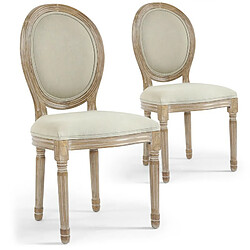 Paris Prix Lot de 2 Chaises Médaillon Tissu Versailles 96cm Beige & Naturel