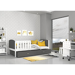 Kids Literie Lit Enfant Tami 90x190 ( Sans Matelas ) Blanc - gris Livré avec le sommiers et tiroir.