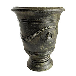 L'Héritier Du Temps Vase Esprit Anduze Vasque Jardinière Pot de Fleurs Décoration Extérieure en Fonte Vert Anglais 40,5x40,5x51cm