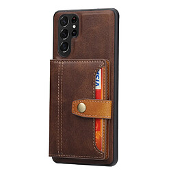 Coque en TPU + PU antichoc avec béquille et porte-cartes marron pour votre Samsung Galaxy S22 Ultra