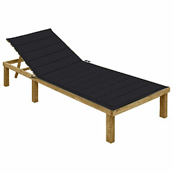 Maison Chic Chaise longue avec coussin | Bain de soleil Relax | Transat noir Bois de pin imprégné -GKD52565