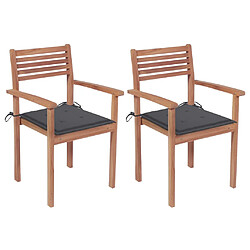 vidaXL Chaises de jardin lot de 2 et coussins anthracite Bois de teck