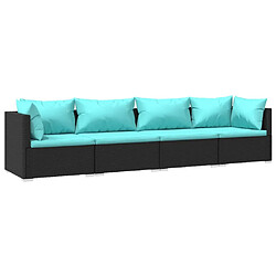 Maison Chic Salon de jardin 4 pcs + coussins - Mobilier/Meubles de jardin - Table et chaises d'extérieur Résine tressée Noir -MN63854