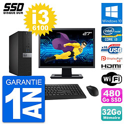 PC Dell 7040 SFF Ecran 27" Core i3-6100 RAM 32Go SSD 480Go HDMI Windows 10 Wifi - Occasion