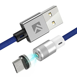 Wewoo Câble 1m 2A Sortie 360 ° Casual USB vers Micro USB de recharge magnétique, Indicateur LED bleu intégré pour Samsung Galaxy S7 & S7 Edge / LG G4 / Huawei P8 / Xiaomi Mi4 & autres Smartphones Bleu