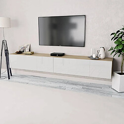 Maison Chic Meuble TV scandinave 2 pcs - Banc TV pour salon Aggloméré 120x40x34 cm Chêne et blanc brillant -MN39829