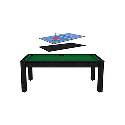 Jardindeco Billard convertible table 8 personnes Arizona + plateau 2 en 1 dinatoire et ping pong noir boisé et vert (tapis)