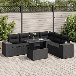 vidaXL Salon de jardin 7 pcs avec coussins noir résine tressée 