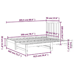 vidaXL Lit coulissant sans matelas blanc 2x(90x200) cm pas cher