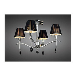 Luminaire Center Semi Plafonnier Siena rond 4 Ampoules E14, chrome poli avec Abat jour noirs et cristal noir