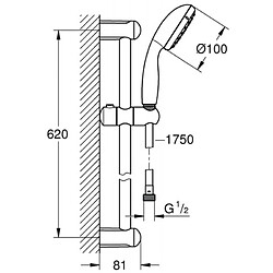 Grohe Ensemble de douche sur barre Tempesta 100 avec douchette 2 jets EcoJoy - débit limité à 8 l/min