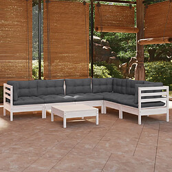 vidaXL Salon de jardin 7 pcs avec coussins blanc bois de pin massif