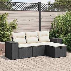 vidaXL Salon de jardin 4 pcs avec coussins noir résine tressée