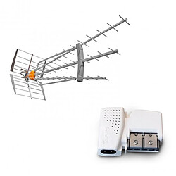 TELEVES Pack Antenne DAT HD BOSS LR 4G LTE 700 Gain 47dBi TNT UHF + Ampli Compact 2 Sorties 