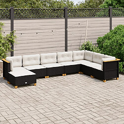 vidaXL Salon de jardin 8 pcs avec coussins noir résine tressée